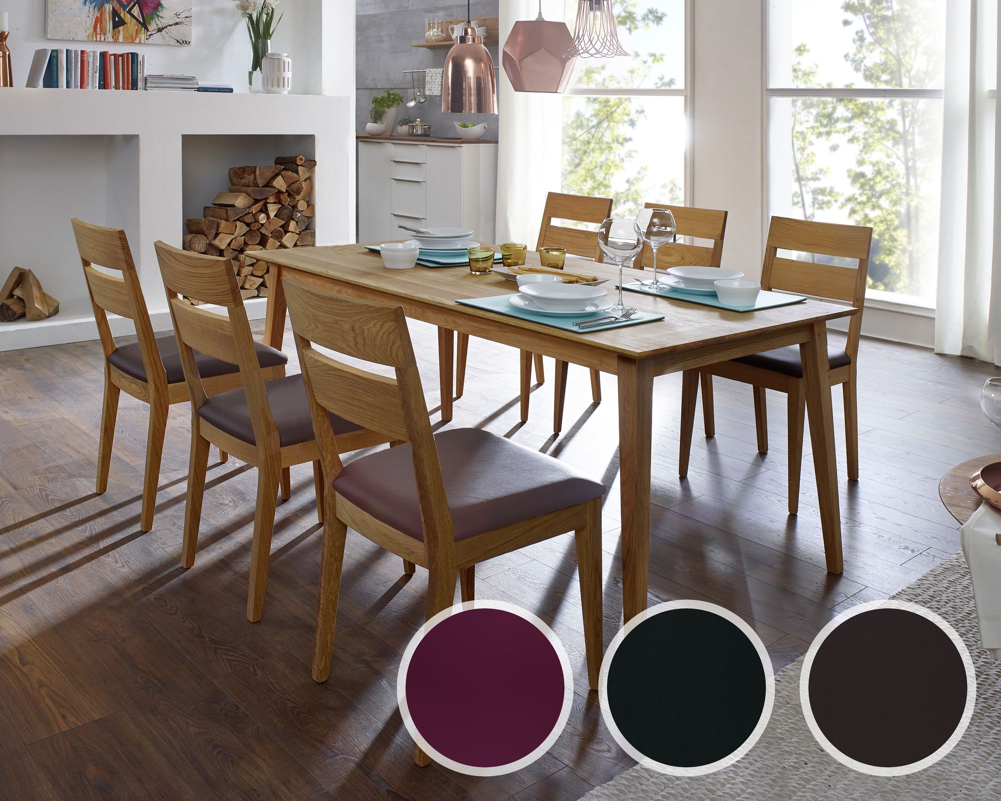 Schösswender »Filippa« Wildeiche Massivholz Essgruppe I Kunstleder dunkelbraun