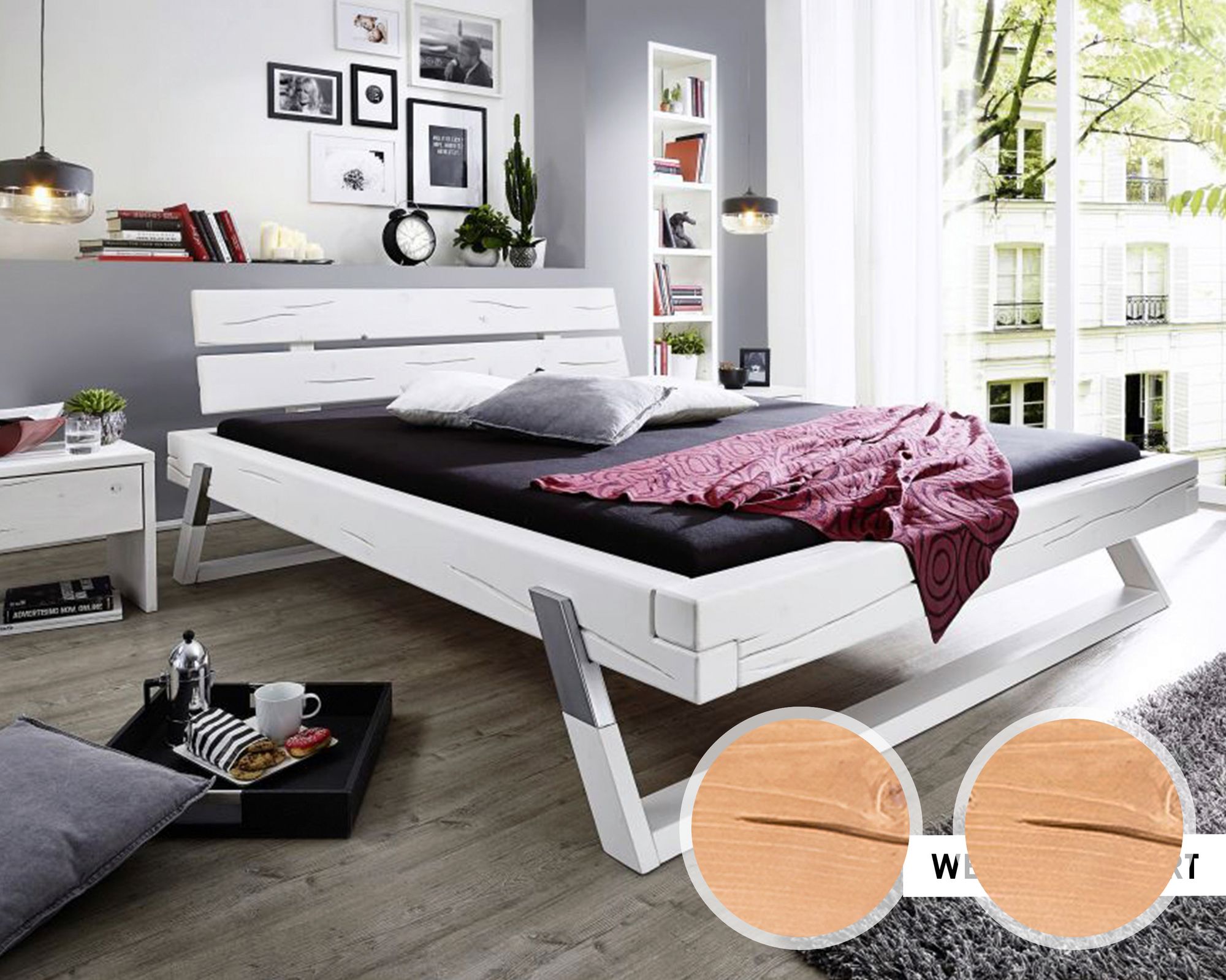 3S Frankenmöbel »Alia 2« Massivholz Balkenbett 180x200 cm / eichefarbig gebeizt