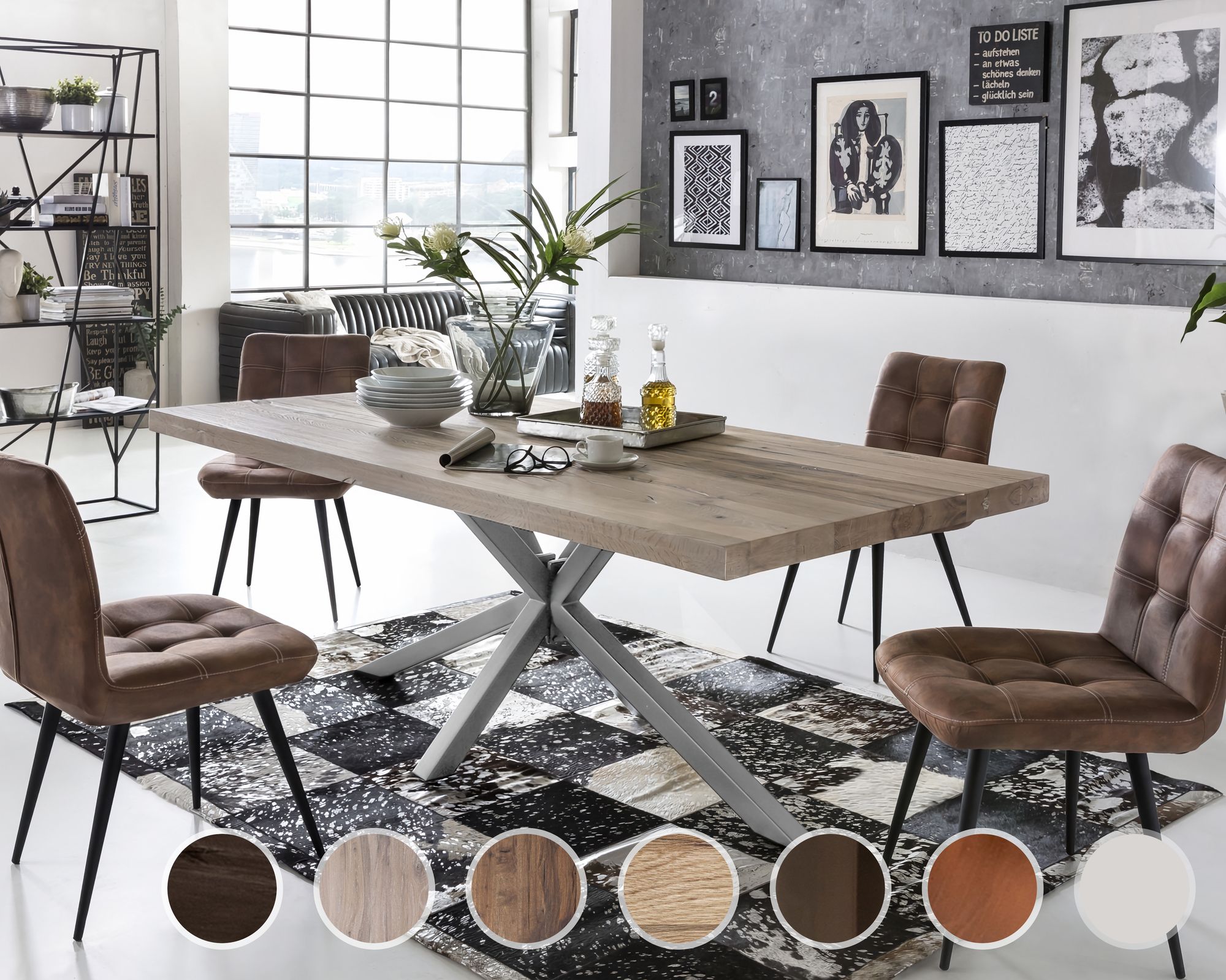 SIT Tops & Tables Esstisch Massivholz Timber Natur geölt / 200x100 cm / Eisen antikschwarz