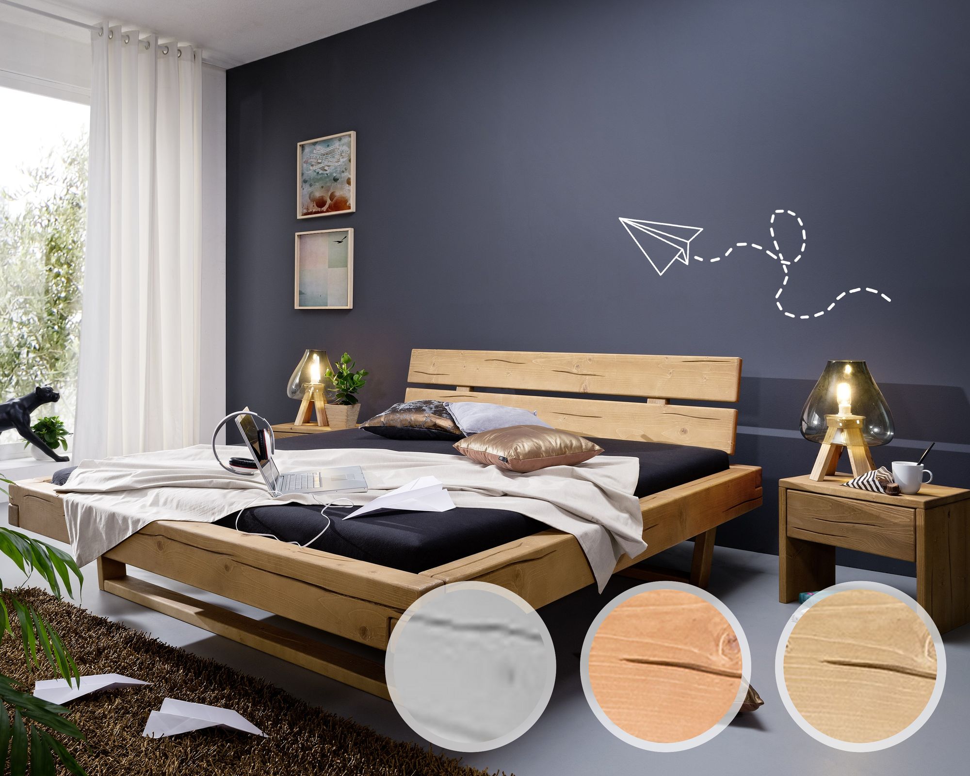 3S Frankenmöbel »Alia 1« Balkenbett Massivholz BE-0280 / 160x200 cm / Eichefarben honig gebeizt