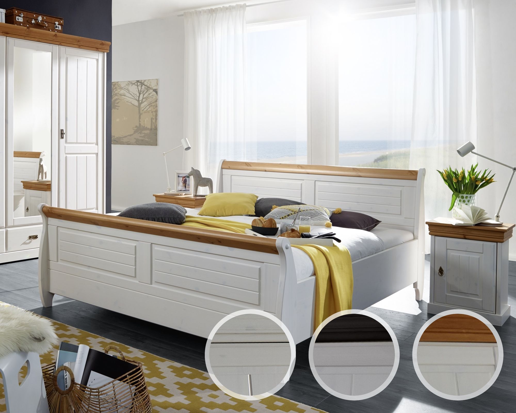 3S Frankenmöbel »Country« Massivholz Bett SZ-0132 / 180x200 cm / honigfarben / mit Bettkasten