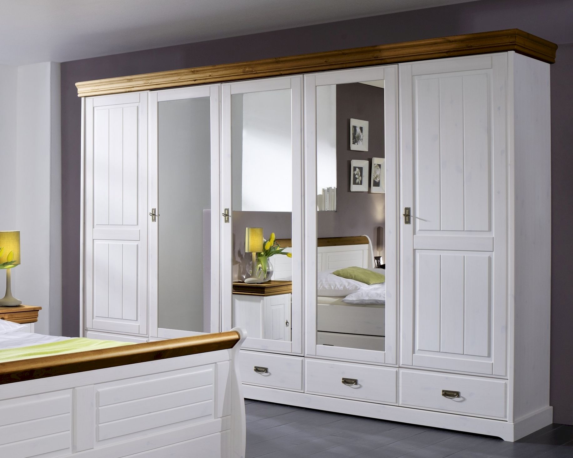 3S Frankenmöbel »Country« Massivholz Kleiderschrank SZ-0132 / 2-Türig / B 132 x H 217 x T 62 cm / Weiss