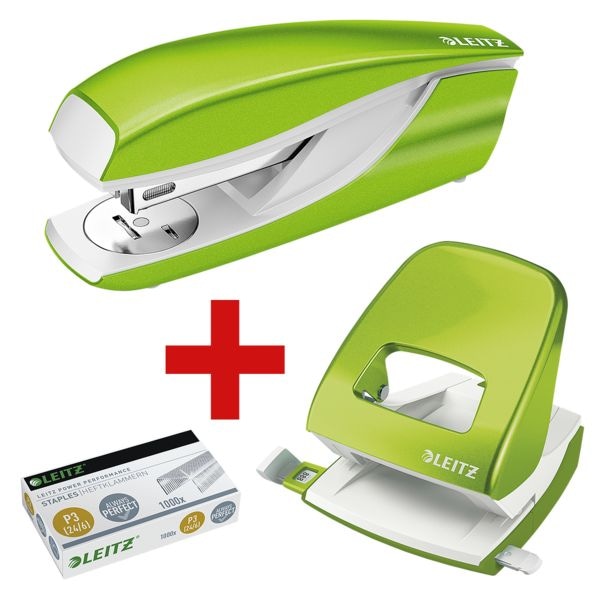 Leitz Tacker / Heftgerät »5502 NeXXt WOW« inkl. Locher »5008 NeXXt WOW« und Heftklamme grün, 4x5.8x14.5 cm Image