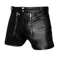 Mens Real Sexy Black Leather Chastity Gay Bondage Shorts Rear Zip (CS2) Waist Size 30"