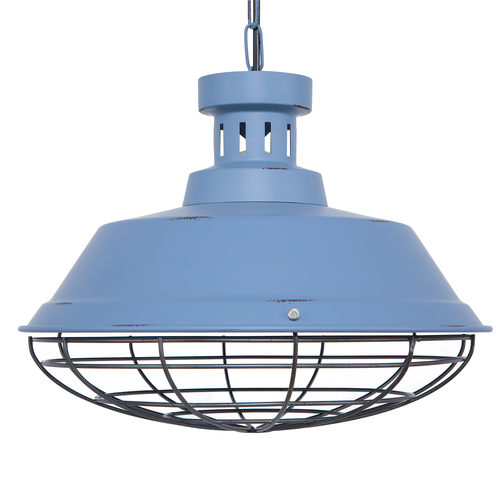Hängeleuchte Blau Metall Glühbirnen-Optik Schirm in Glockenform mit Gitter Maritimes Design Industrie Look Wohn- und Esszimmer