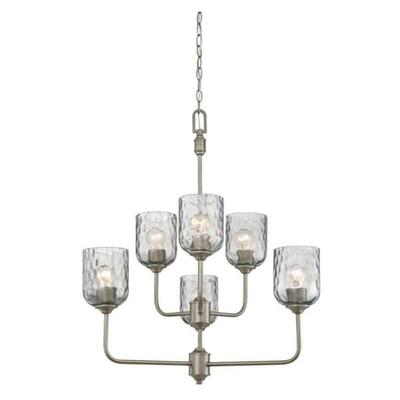 Westinghouse 63263 - 6 Light Dark Pewter Smoke Grey Hammered Glass Shades Chandelier Light Fixture (6 Light Basset Chandelier, Dark Pewter Finish)