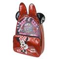 Minnie Mouse Rucksack mit verschiedenen Lippenstiften und Nagellackfarben, Cremelidschatten, Zehentrenner und Applicator zum Auftragen