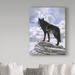 Trademark Fine Art 'Black Wolf On Skyline' Graphic Art Print on Wrapped Canvas Metal in Black/Blue/Gray | 32 H x 24 W x 2 D in | Wayfair