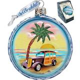 The Holiday Aisle® Car Woody Ball Ornament Holiday Splendor Collection Glass in Blue/Yellow | 4 H x 3 W x 3 D in | Wayfair