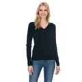 State Fusio Women's Cashmere Wool Long Sleeve Pullover V Neck Soft and Classic Fashion Sweater,X-Large,Black