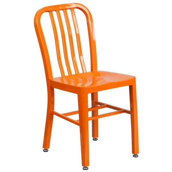 Flash Furniture CH-61200-18-OR-GG Orange Metal Indoor / Outdoor Chair with Vertical Slat Back