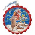 G Debrekht Holiday Splendor Santa on Goose Wreath Scenic Glass Ornament Glass in Blue/Brown/Red | 4 H x 3 W x 2 D in | Wayfair 759-036