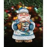 The Holiday Aisle® Gold Fish Santa Hanging Shaped Wood Ornament Wood in Blue/Brown/White | 5 H x 5 W x 1 D in | Wayfair