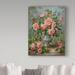 Trademark Fine Art 'English Elegance Roses in a Silver Vase' Oil Painting Print on Wrapped Canvas in Brown/Green/Pink | 24 H x 18 W x 2 D in | Wayfair