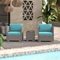 Repose 3 Piece Outdoor Patio Sectional Set by Modway Wicker/Rattan in Blue | Wayfair EEI-3006-LGR-TRQ-SET