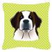 Caroline's Treasures Checkerboard Saint Bernard Indoor/Outdoor Throw Pillow Polyester/Polyfill blend in Green | 18 H x 18 W x 5.5 D in | Wayfair