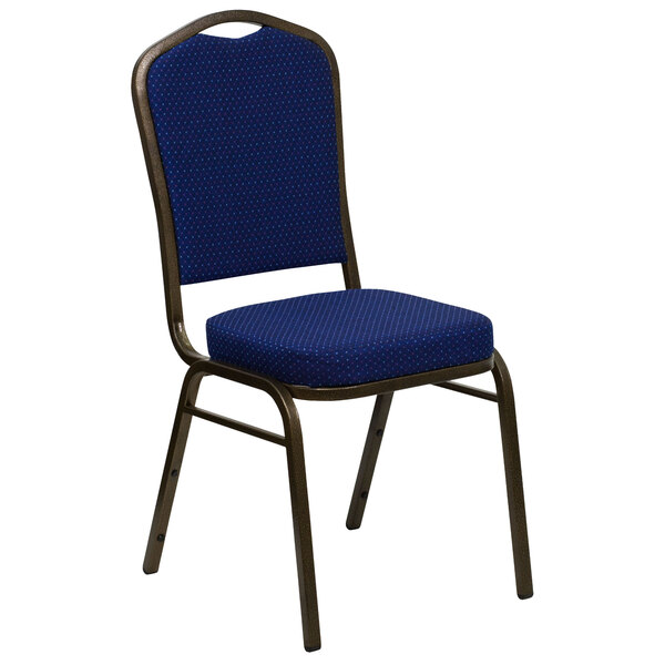 Flash Furniture FD-C01-GOLDVEIN-208-GG Hercules Navy Blue Pattern Fabric Crown Back Stackable Banquet Chair with Gold Vein Frame