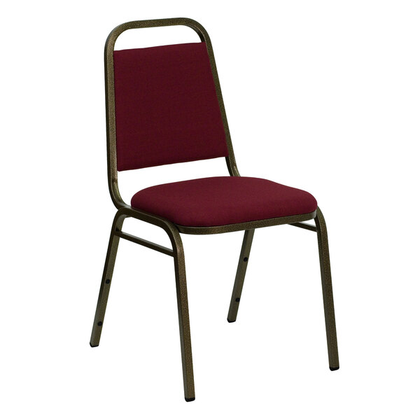 Flash Furniture FD-BHF-2-BY-GG Hercules Burgundy Fabric Trapezoidal Back Stackable Banquet Chair with Gold Vein Frame