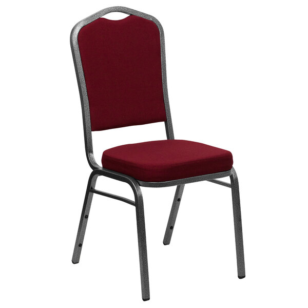 Flash Furniture FD-C01-SILVERVEIN-3169-GG Hercules Burgundy Fabric Crown Back Stackable Banquet Chair with Silver Vein Frame