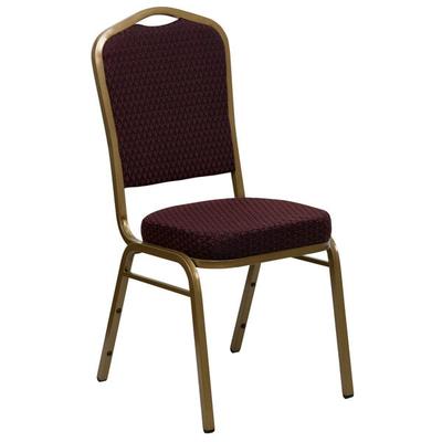 Flash Furniture FD-C01-ALLGOLD-EFE1679-GG Hercules Burgundy Pattern Fabric Crown Back Stackable Banquet Chair with Gold Frame