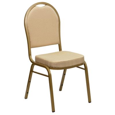 Flash Furniture FD-C03-ALLGOLD-H20124E-GG Hercules Beige Pattern Fabric Dome Back Stackable Banquet Chair with Gold Frame