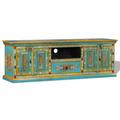 vidaXL TV Cabinet Solid Mango Wood Blue Hand Painted