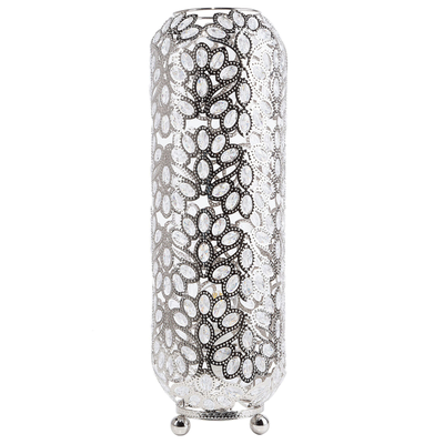 Stehlampe Silber Metall 70 cm mit Kristallen aus Acrylglas Säulenform Floral-Design Langes Kabel mit Schalter Glam Marok