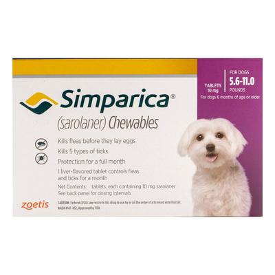 45% Off Simparica for Dogs 5.6-11 Lbs (Purple) 3 Doses