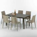 Table rectangulaire 6 chaises Poly rotin resine 150x90 marron Focus Chaises Modèle: Bistrot Beige
