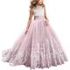 Flower Girls First Communion Dress Lace Kids Princess Wedding Bridesmaid Floor Length Layered Puffy Tulle Dresses Pageant Formal Evening Long Maxi Prom Party Ball Gown 001 Pink #1 8-9 Years