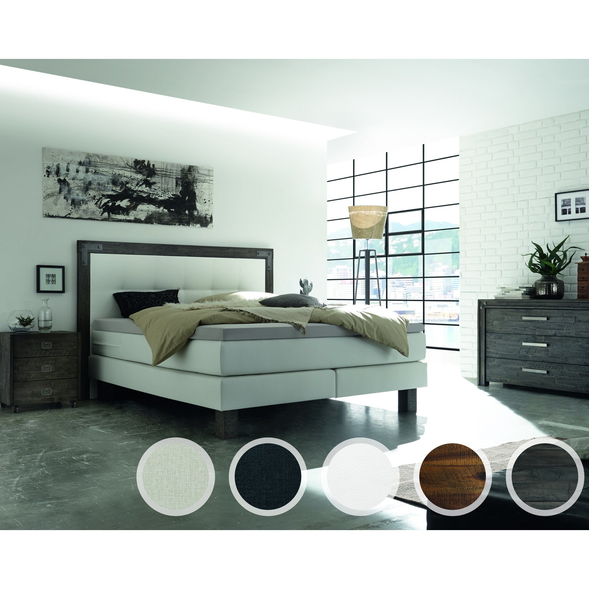 Hasena Boxspringbett Pronto Memphis 160x200 cm / Akazie Vintage Grey / Pepe Beige 327 / Base-Top Image