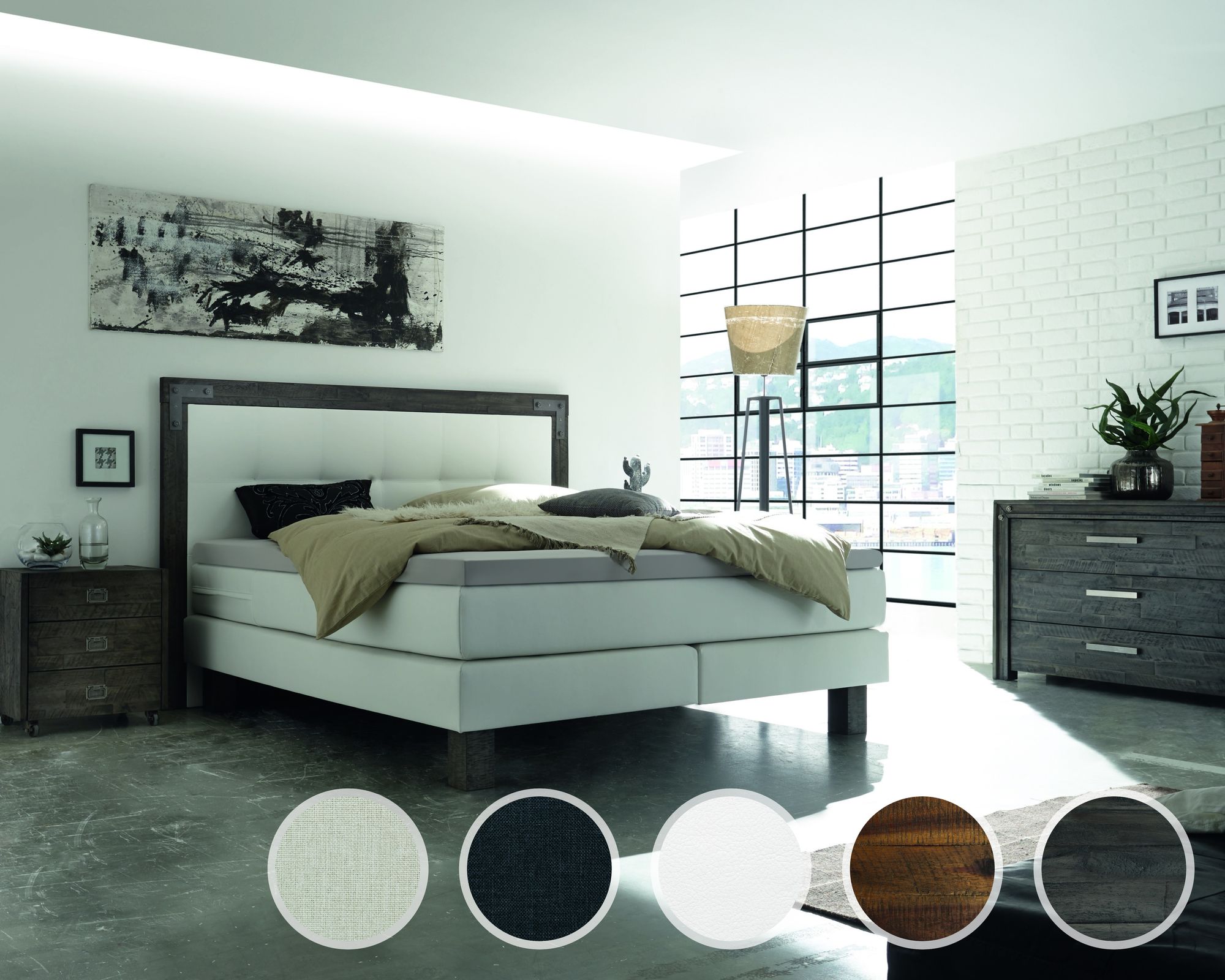 Hasena Boxspringbett Pronto Memphis 160x200 cm / Akazie Vintage Grey / Pepe Anthrazit 328 / Agrea-Top