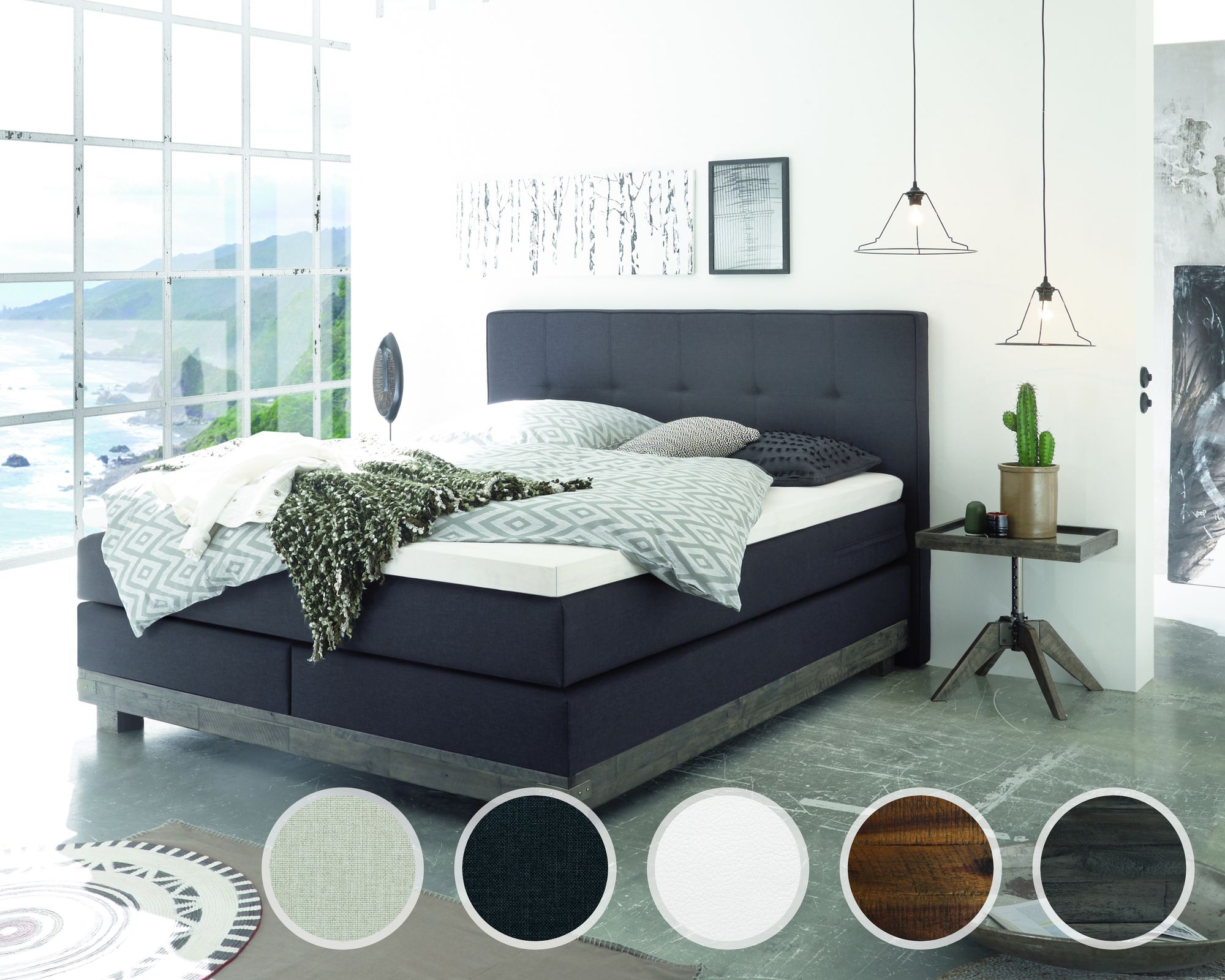 Hasena Boxspringbett Pronto Boston 180x200 cm / Akazie Vintage braun, lackiert / Pepe Beige 327 / Base-Top