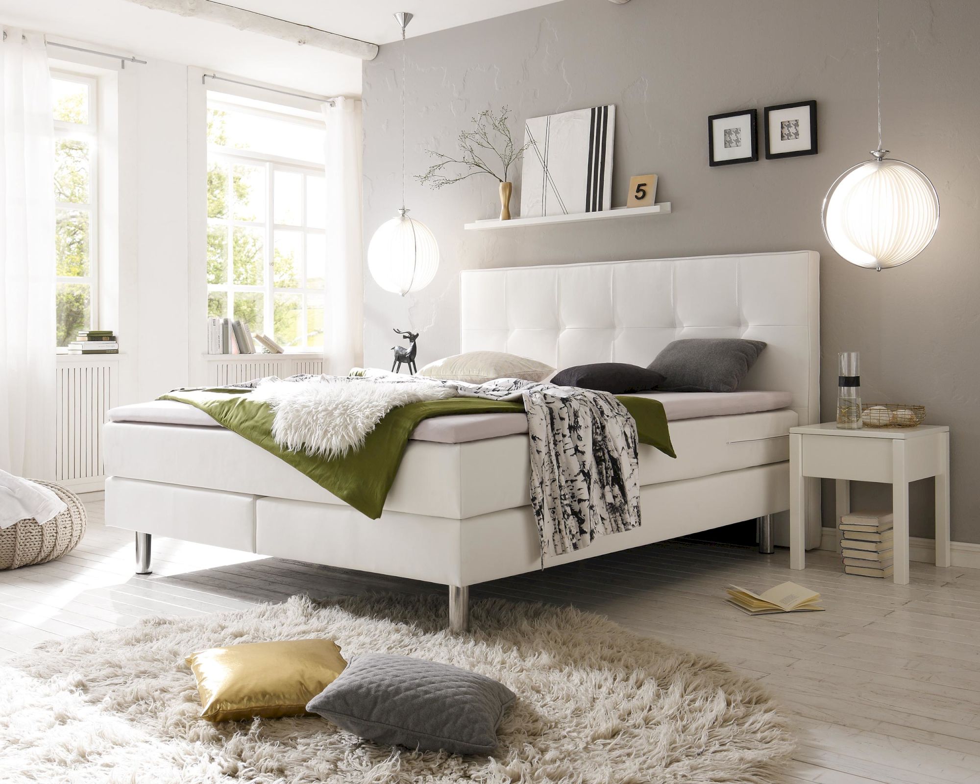 Hasena Boxspringbett Pronto Fleur 180x200 cm / 323 weiss / Agrea-Top