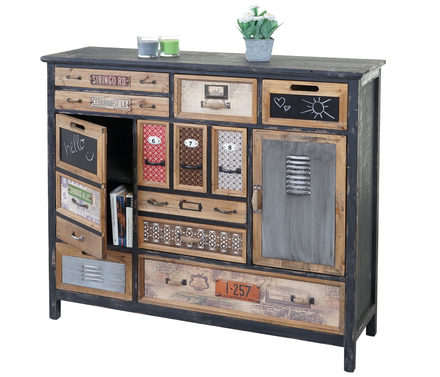 Apotheker-Schrank HWC-A43, Kommode, Tanne Holz massiv Vintage Shabby-Look 100x110x32cm Image