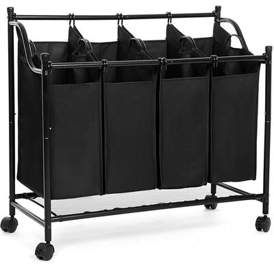 Wäschekorb Wäschesortierer Wäschebox Wäschewagen mit 4 x Sortierer Fächer Schwarz LSF005 - schwarz