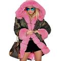 Roiii Womens Winter Camouflage Thick Gray Fur Parka Long Hooded Jacket Coat 8-20 (8, Army Pink)