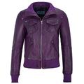Ladies Real Leather Jacket Purple Bomber Biker Motorcycle Style 3758 (L for Chest 42")