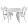 Resol 5 Piece White Olat Garden Patio Dining Table & 4 Chairs Set - Large Plastic Outdoor Dinner Bistro & Coffee Picnic Furniture - UV Resistant Outdoor Furniture