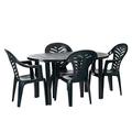 Resol 5 Piece Green Gala Garden Patio Dining Table & 4 Chairs Set - Large Plastic Outdoor Dinner Bistro & Coffee Picnic Furniture - UV Resistant Outdoor Furniture