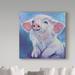 Trademark Fine Art 'Feed Me Little Pink Piglet' Acrylic Painting Print on Wrapped Canvas in Blue/Pink | 24 H x 24 W x 2 D in | Wayfair