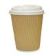 We Can Source It - 400 x 12oz Kraft Ripple Cups 3-PLY Disposable Insulated Paper Coffee Cups with White SIP Through LIDS - Manufactured by WECANSOURCEITLTD®