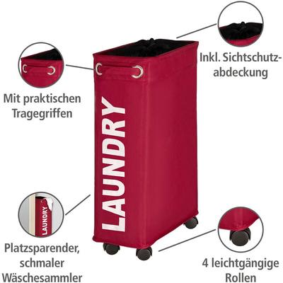 Wäschesammler Corno Rot, Wäschekorb, 43 l, Rot, Polyester rot, Polypropylen schwarz, Fiberglas