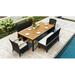 Wade Logan® Alvydas 5 Piece Teak Sunbrella Outdoor Dining Set w/ Cushions Wood/Teak in Brown/White | Wayfair F9BACD5E00DF437CB22F200E0AB8ABB5