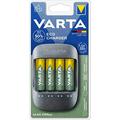 VARTA Akku Ladegerät, inkl. 4X AA 2100mAh, Batterieladegerät für wiederaufladbare AA/AAA, Eco Charger, Einzelschachtladung, Gehäuse zu 50% aus Biokunststoff