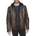 Calvin Klein Men's Faux Lamb Leather Moto Jacket with Removable Hood and Bib, Brown, XXL