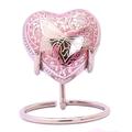 Small Keepsake Heart Cremation Urn For Ashes, Mini Heart Memorial Urn With Box & Stand (Pink Butterfly)
