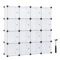 SONGMICS 16-Cube Storage Unit, Shoe Rack, Stackable Cubes, Plastic Closet Cabinet, Wardrobe, with Doors, for Bedroom, Office, Easy to Assemble, White LPC44BS