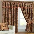 SSP Curtain Pairs Heavy Jacquard Chenille Pencil Pleat Fully Lined + Pelmet + Tie Backs (GEORGIA BURGUNDY) (90"x72")