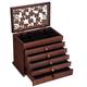 SONGMICS Wooden Jewellery Box with Floral Carving, 6-Tier Jewellery Organiser with 5 Removable Pull-Out Drawers, Gift for Loved Ones, Dark Brown JBC56W